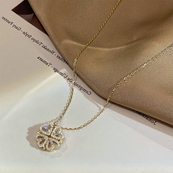 Retro Magnetic Folding Heart Shaped Four Leaf Clover Pendant Necklace Women Love Clavicle Chain Gifts Openable Choker Jewelry - Image 8