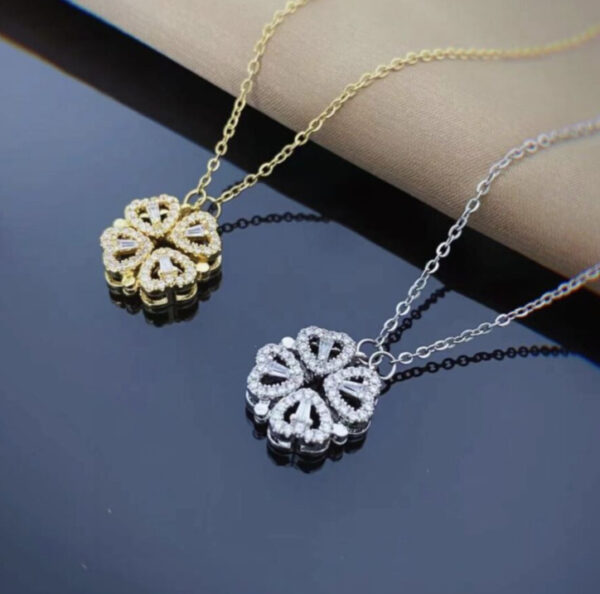 Retro Magnetic Folding Heart Shaped Four Leaf Clover Pendant Necklace Women Love Clavicle Chain Gifts Openable Choker Jewelry - Image 6